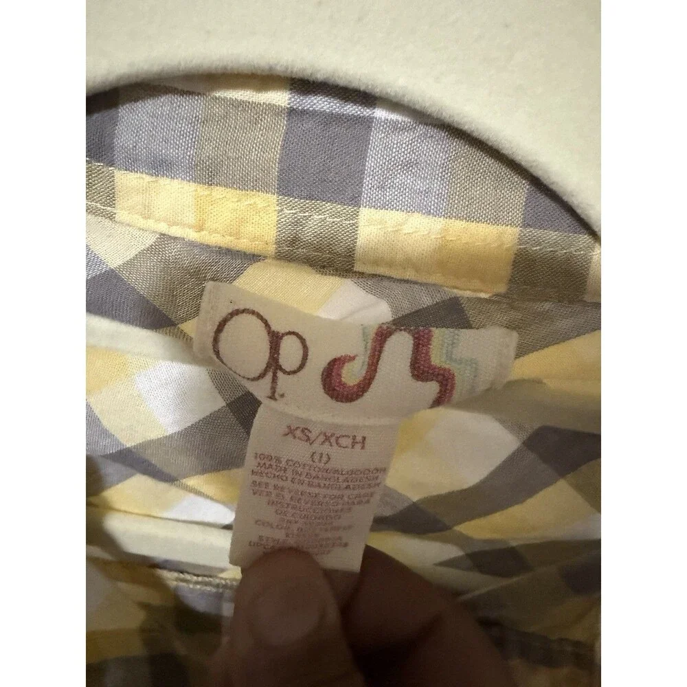 Ocean Pacific Yellow And Grey Plaid Blouse XS